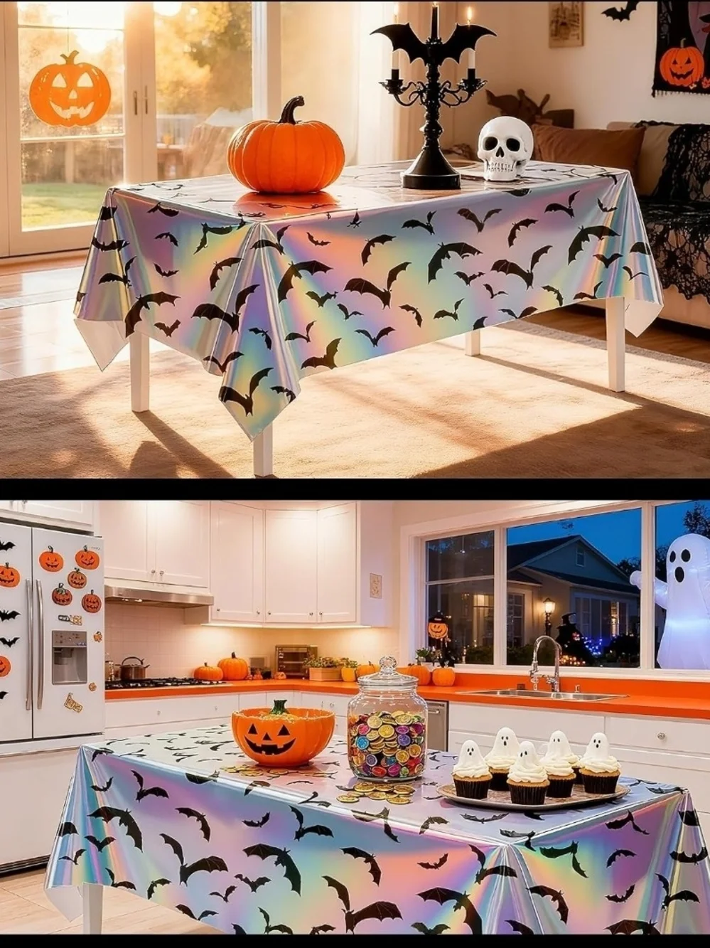 Two Set Holographic Bat Halloween Party Tablecloth
